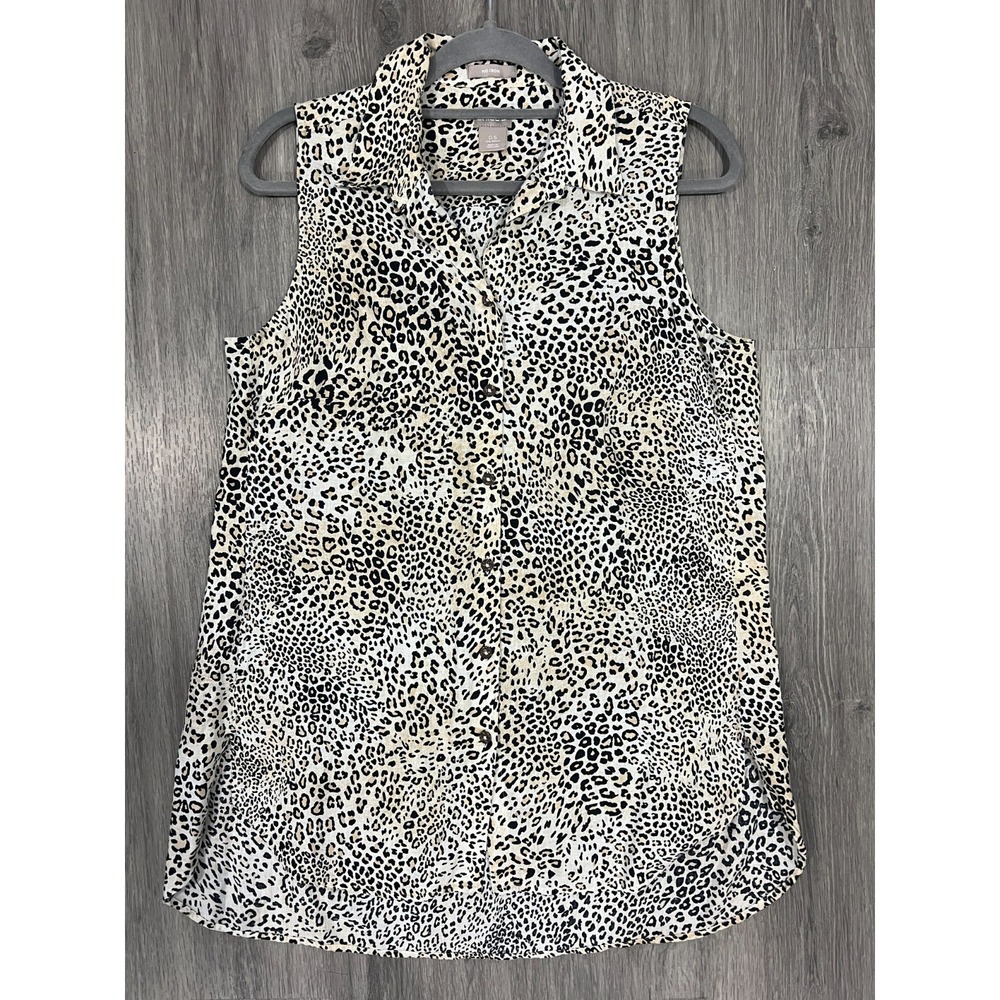 Chicos Womens Top Leopard‎ Animal Print Linen Sleeveless Tunic No Iron Size 0.5